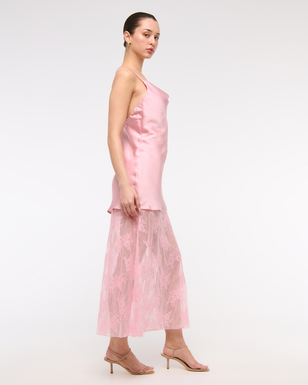 Cowl Neck Lace Maxi Dress, Light Pink view 2