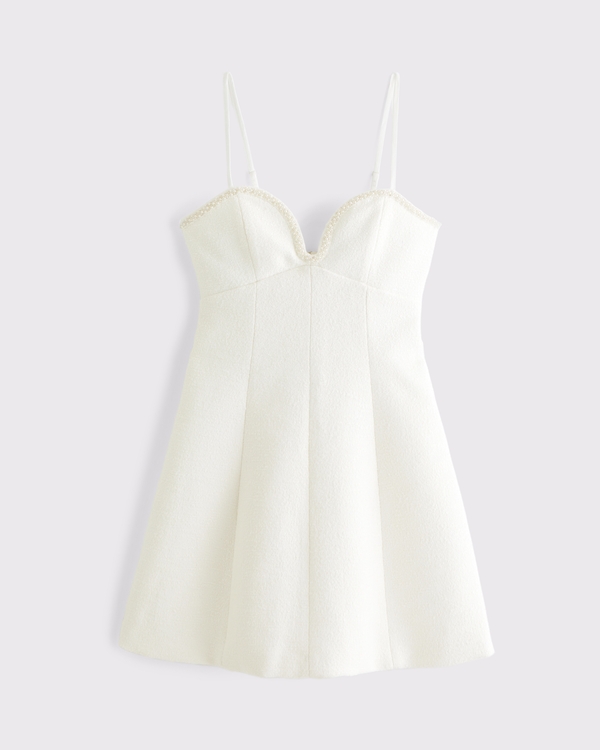 Faux Pearl Trim Mini Dress, White view 1