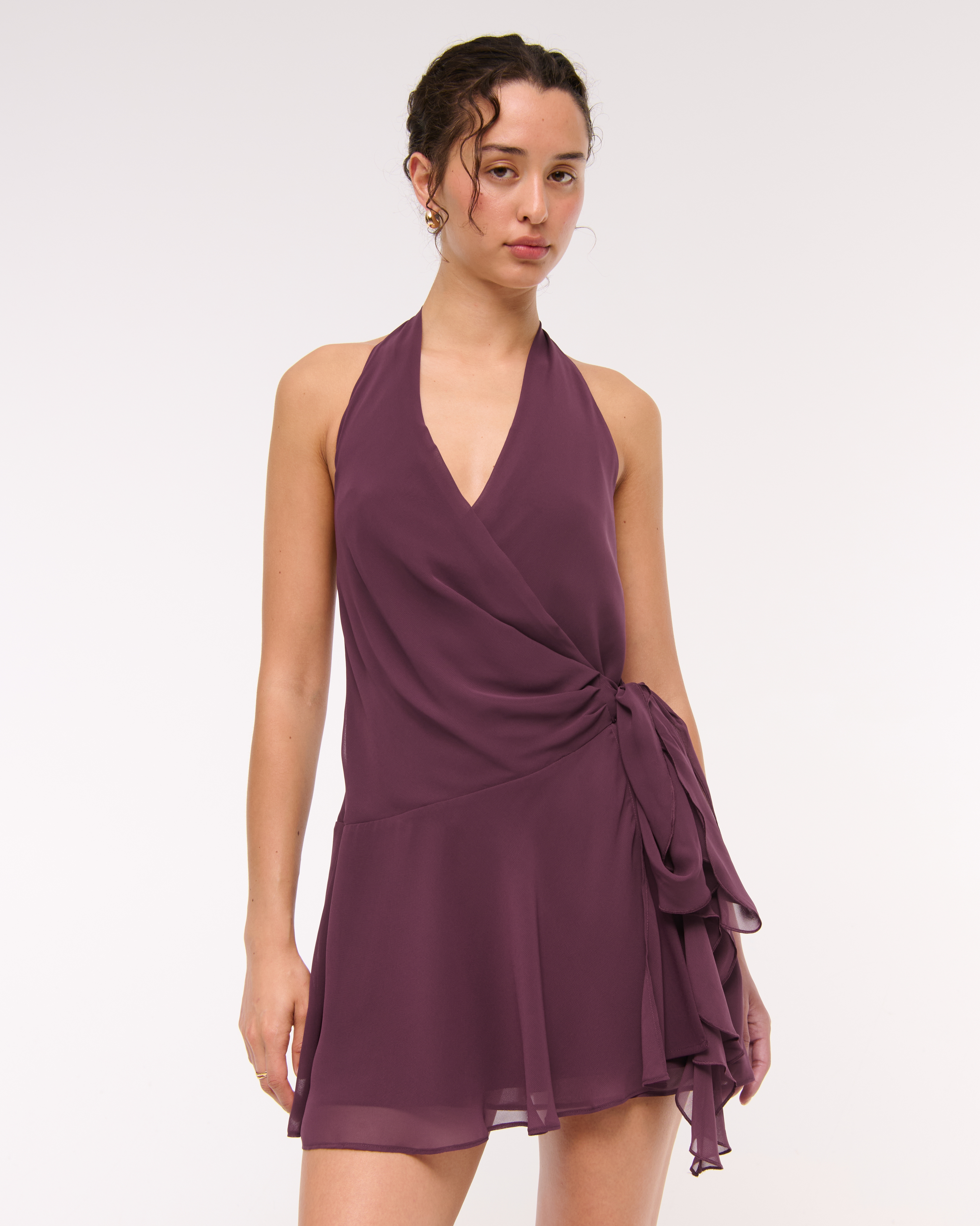 Abercrombie & Fitch Draped Halter Mini Dress In Purple