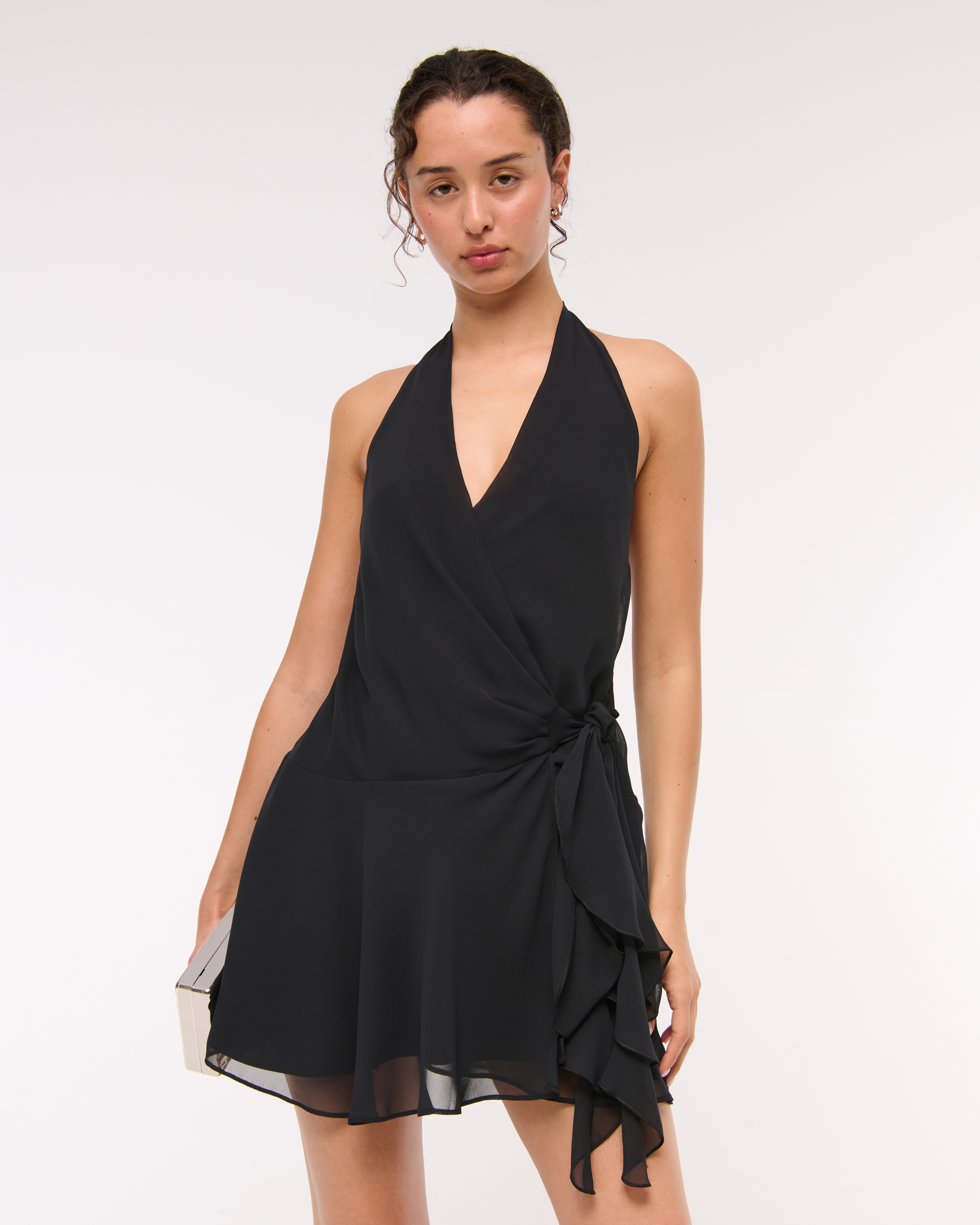 Abercrombie & Fitch Draped Halter Mini Dress In Black