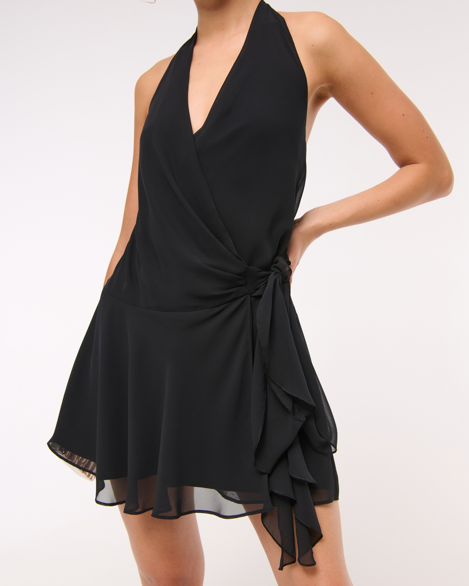 Women's Draped Halter Mini Dress in Black | Size XS PETITE | Abercrombie & Fitch