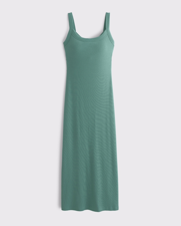 Bra-Free Essential 90s Rib Midi Dress, Green view 1