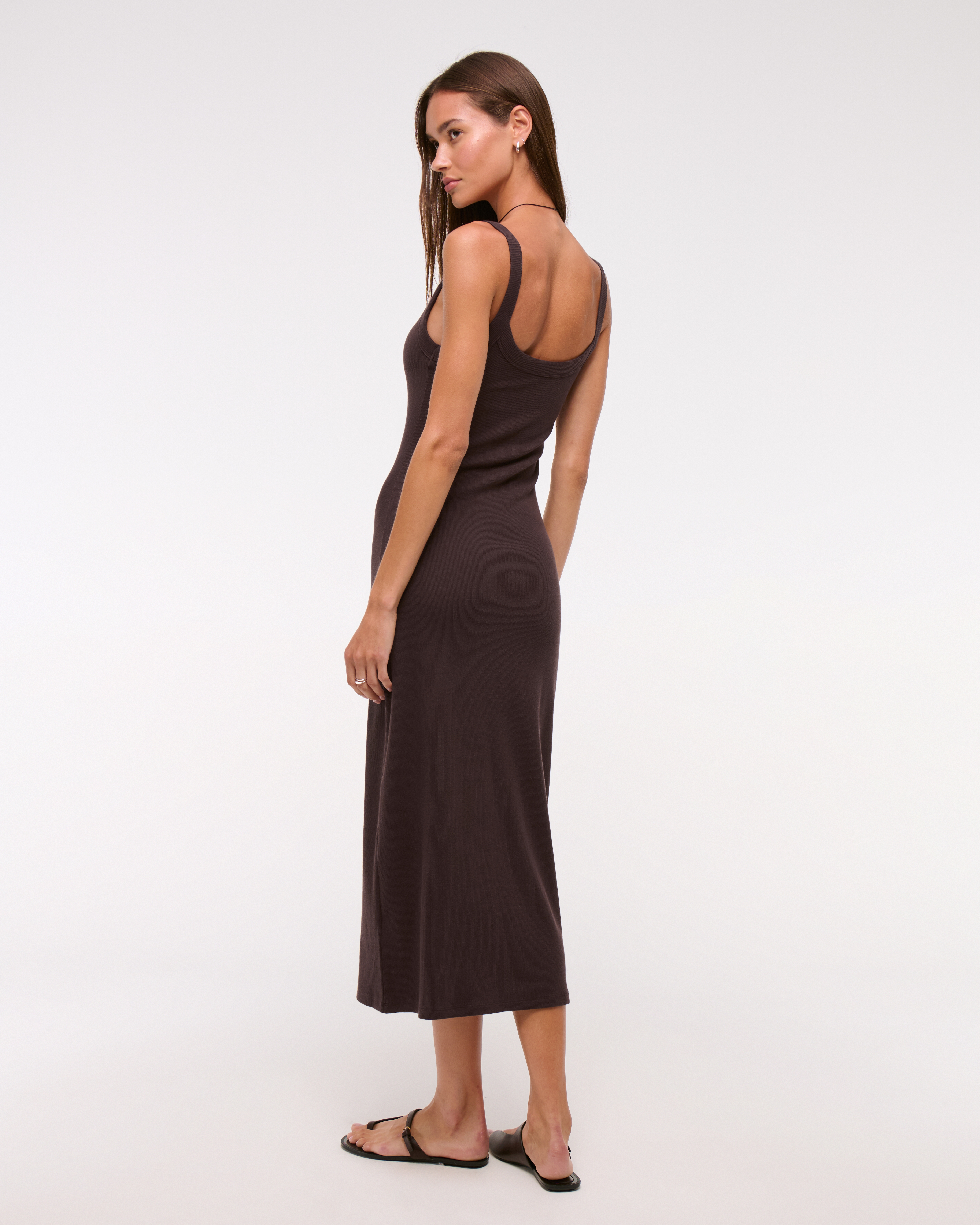 Abercrombie & Fitch Bra-free Essential 90s Rib Midi Dress In Brown
