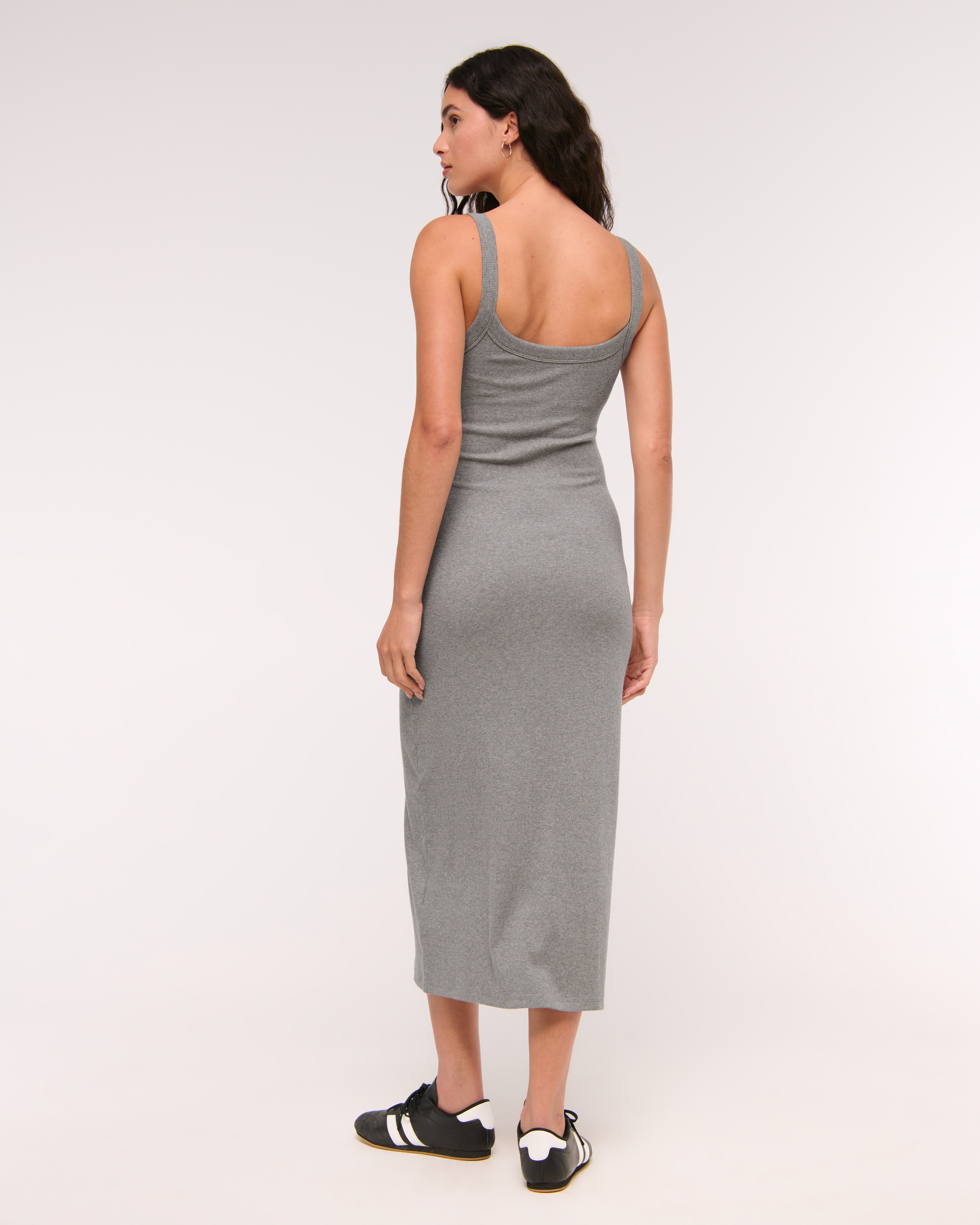 Abercrombie & Fitch Bra-free Essential 90s Rib Midi Dress In Gray