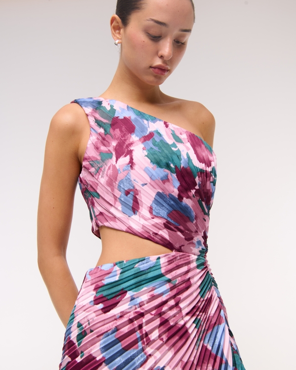 The A&F Giselle Pleated One-Shoulder Cutout Maxi Dress, Pink Pattern view 2