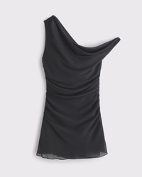 One-Shoulder Draped Mini Dress