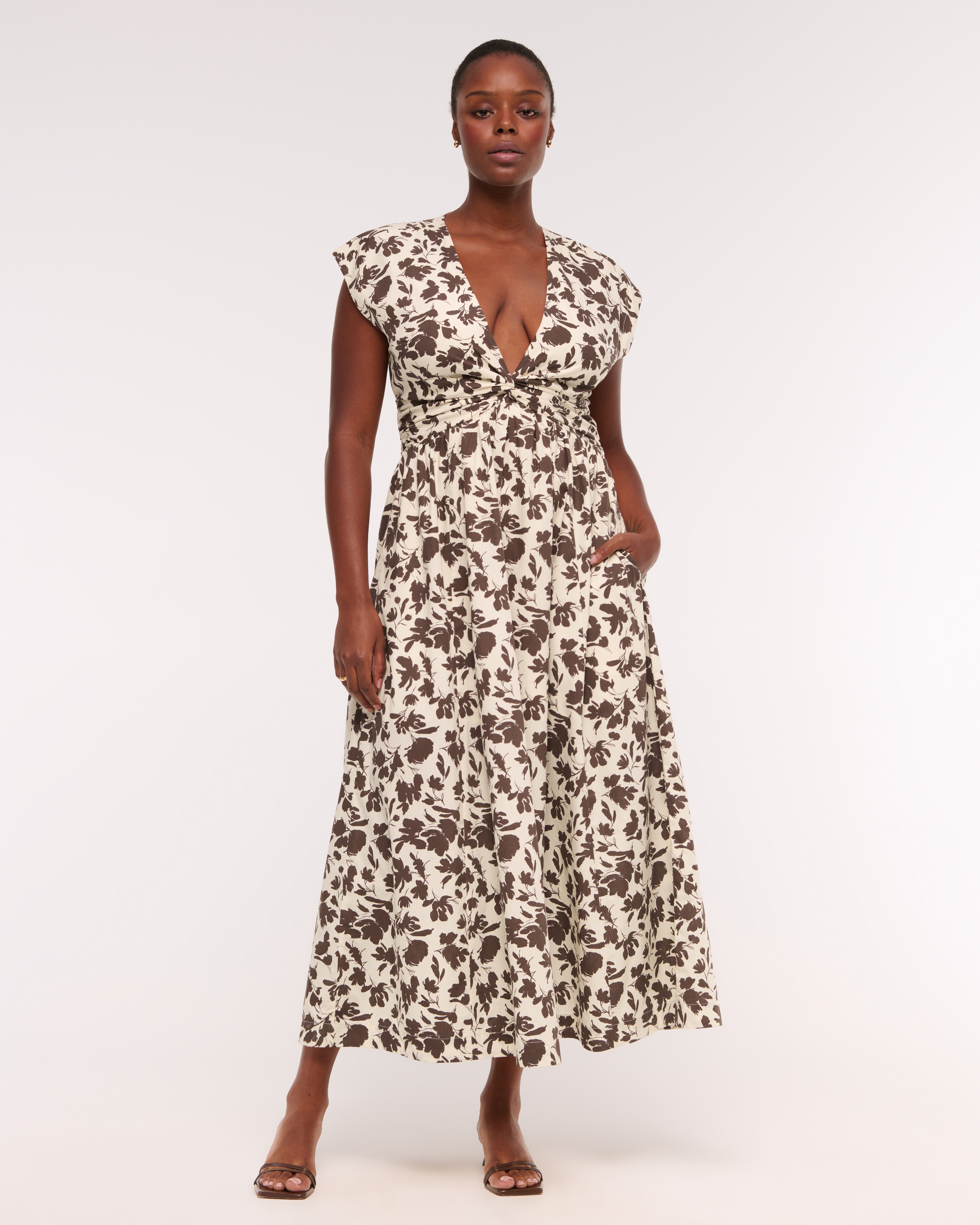 Abercrombie & Fitch Twist-front Maxi Dress In Brown