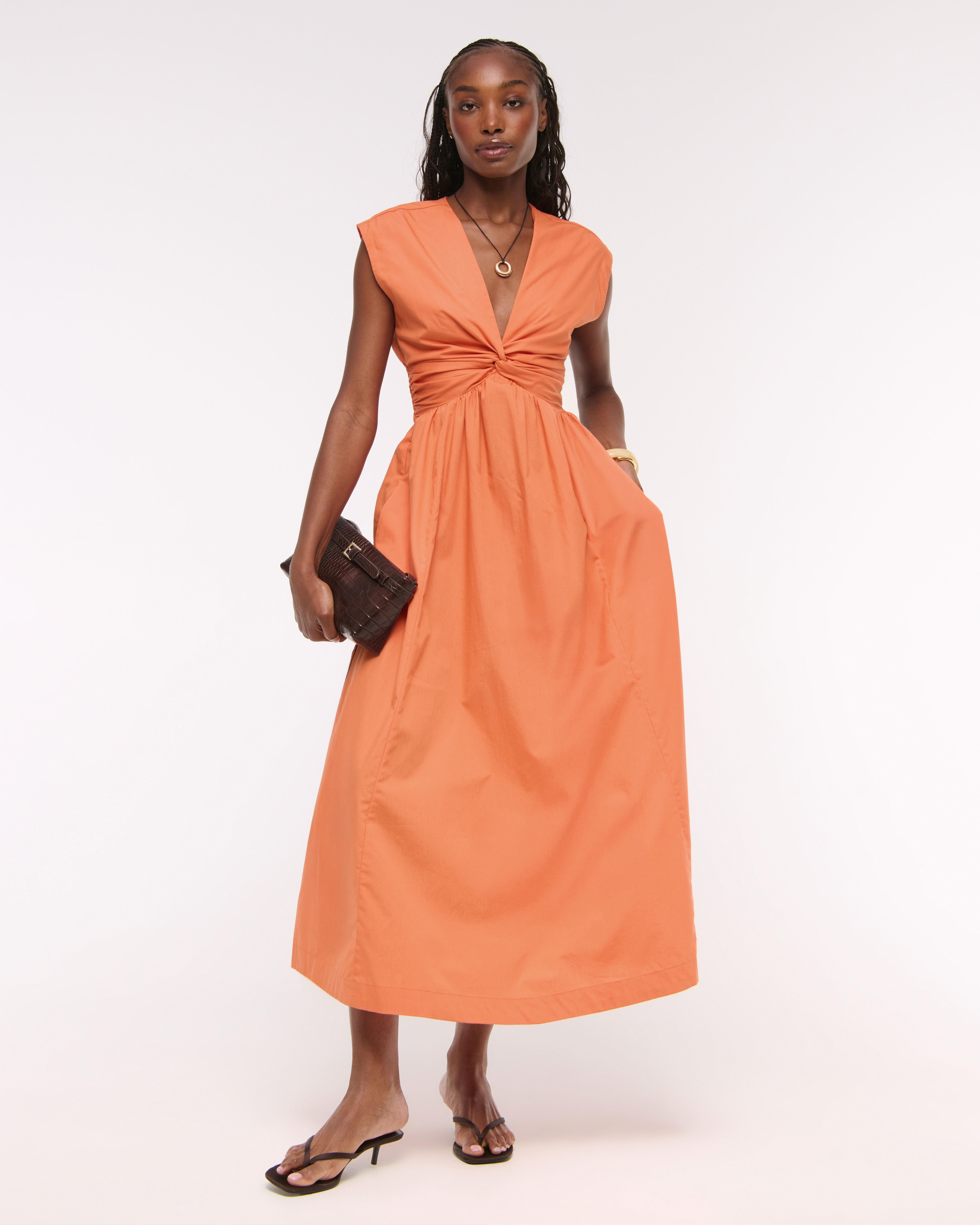 Abercrombie & Fitch Twist-front Maxi Dress In Orange