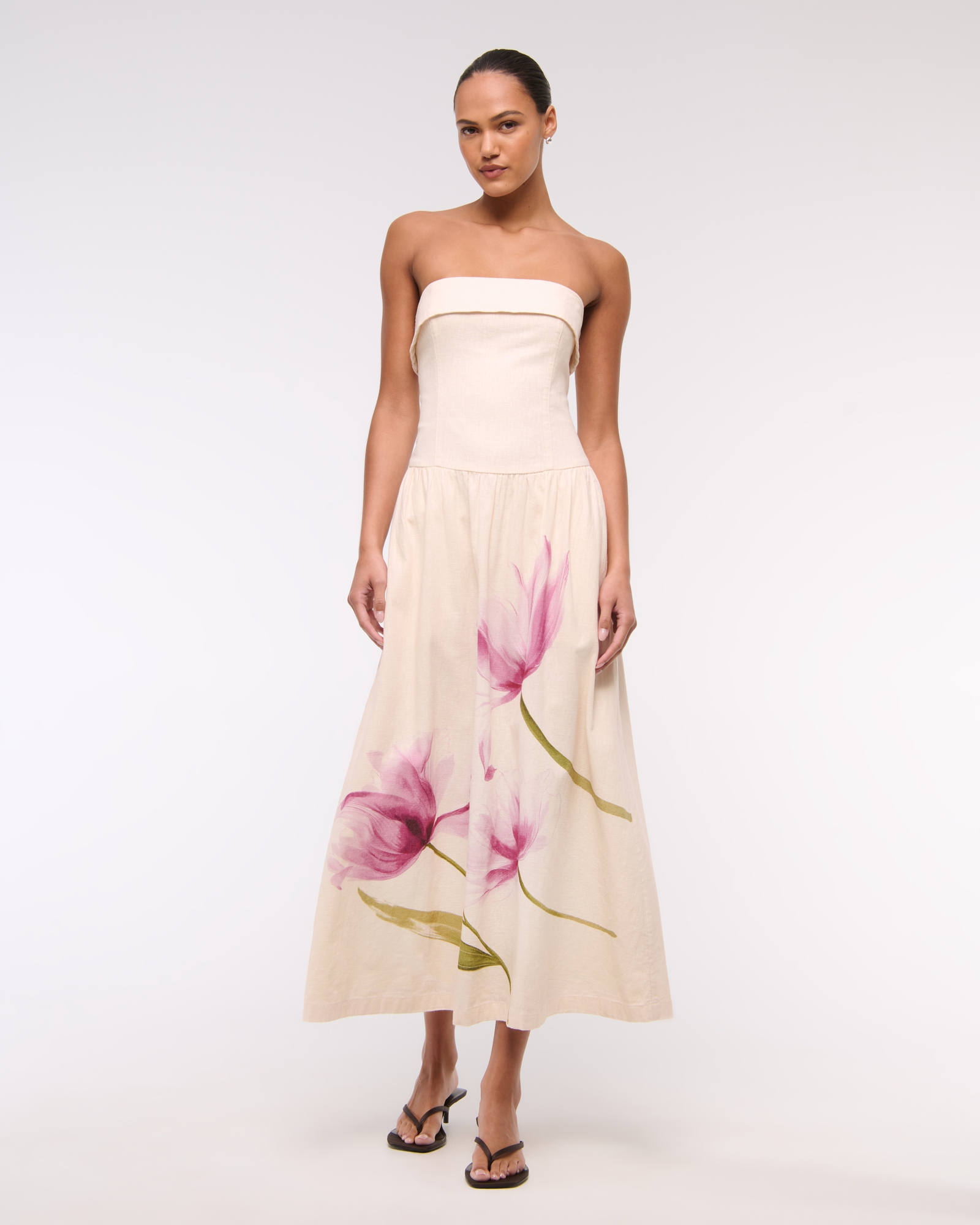 strapless dress linen DKNY Women's Linen-Blend Strapless Stripe Dress in Broadway Stripe Frost Blue