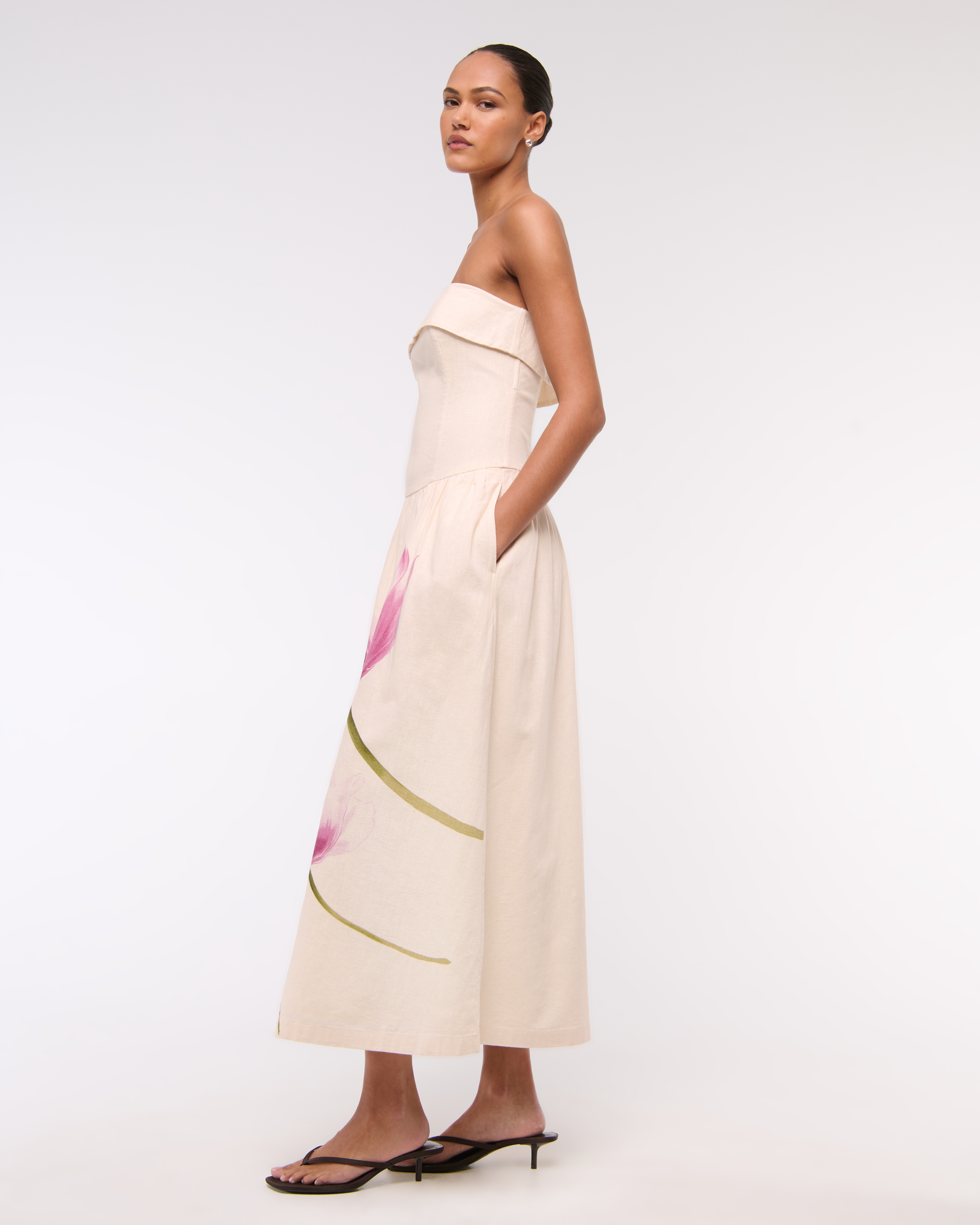 Женские платья Abercrombie & Fitch Strapless Drop-Waist Linen-Blend Maxi Dress — фото 3