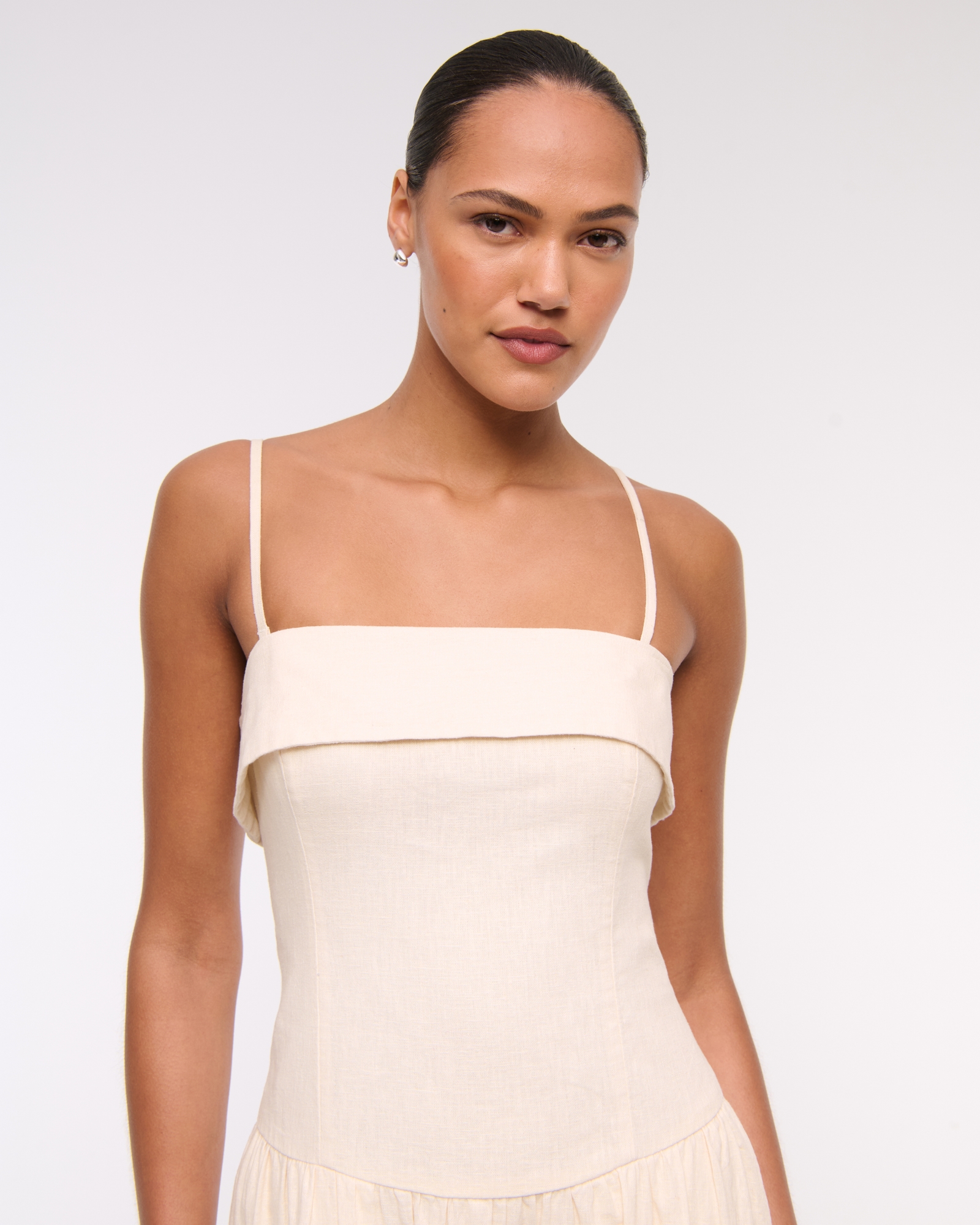 Strapless Drop-Waist Linen-Blend Maxi Dress