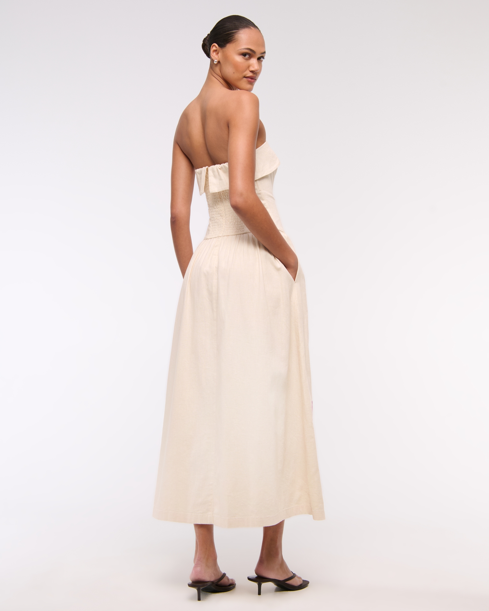 Strapless Drop-Waist Linen-Blend Maxi Dress