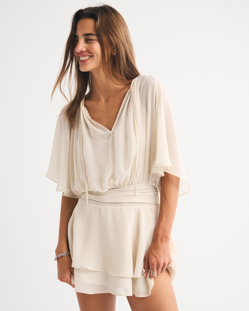 Angel Sleeve Sheer Mini Dress