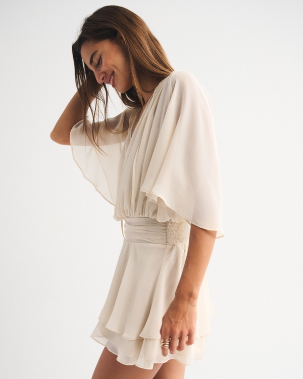 boho maxi dress short sleeve Exude Urban Elegance Wrap Dress with Sleeves (Beige) main image 1