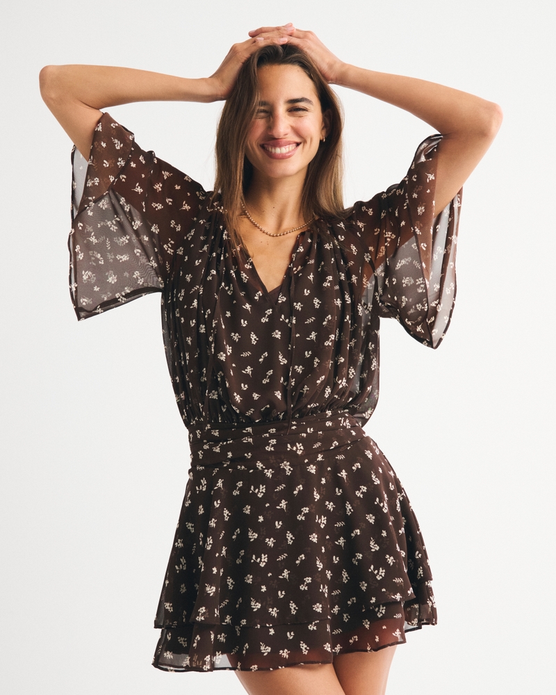 Women's Angel Sleeve Sheer Mini Dress | Women's Dresses & Jumpsuits | Abercrombie.com