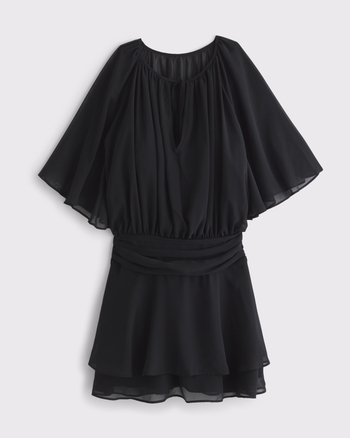 Sheer Bell Sleeve Rib Knit Mini Dress