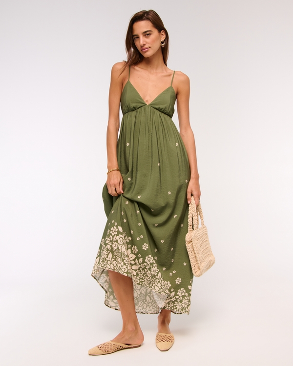 Robe longue fluide avec fermoir au dos à porter sans soutien-gorge, Olive view 1