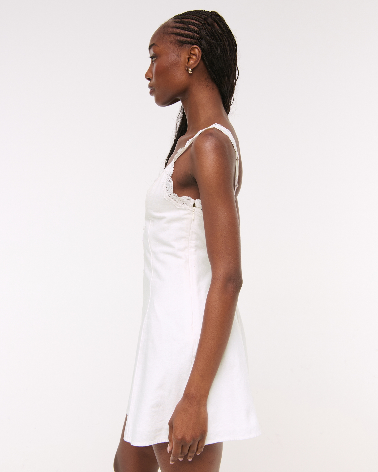 Lace-Trim Button-Front Mini Dress