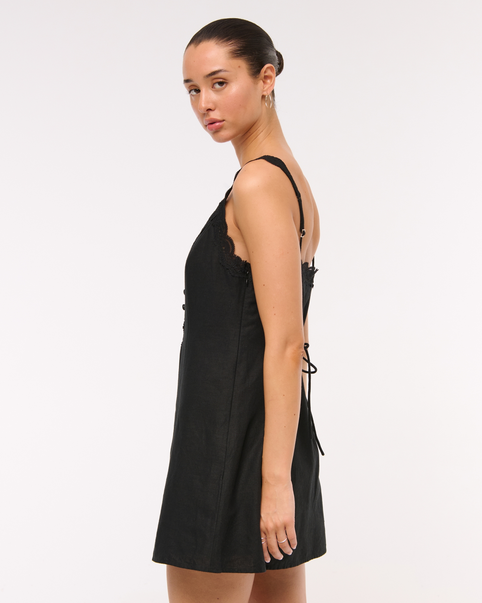 Lace-Trim Button-Front Mini Dress