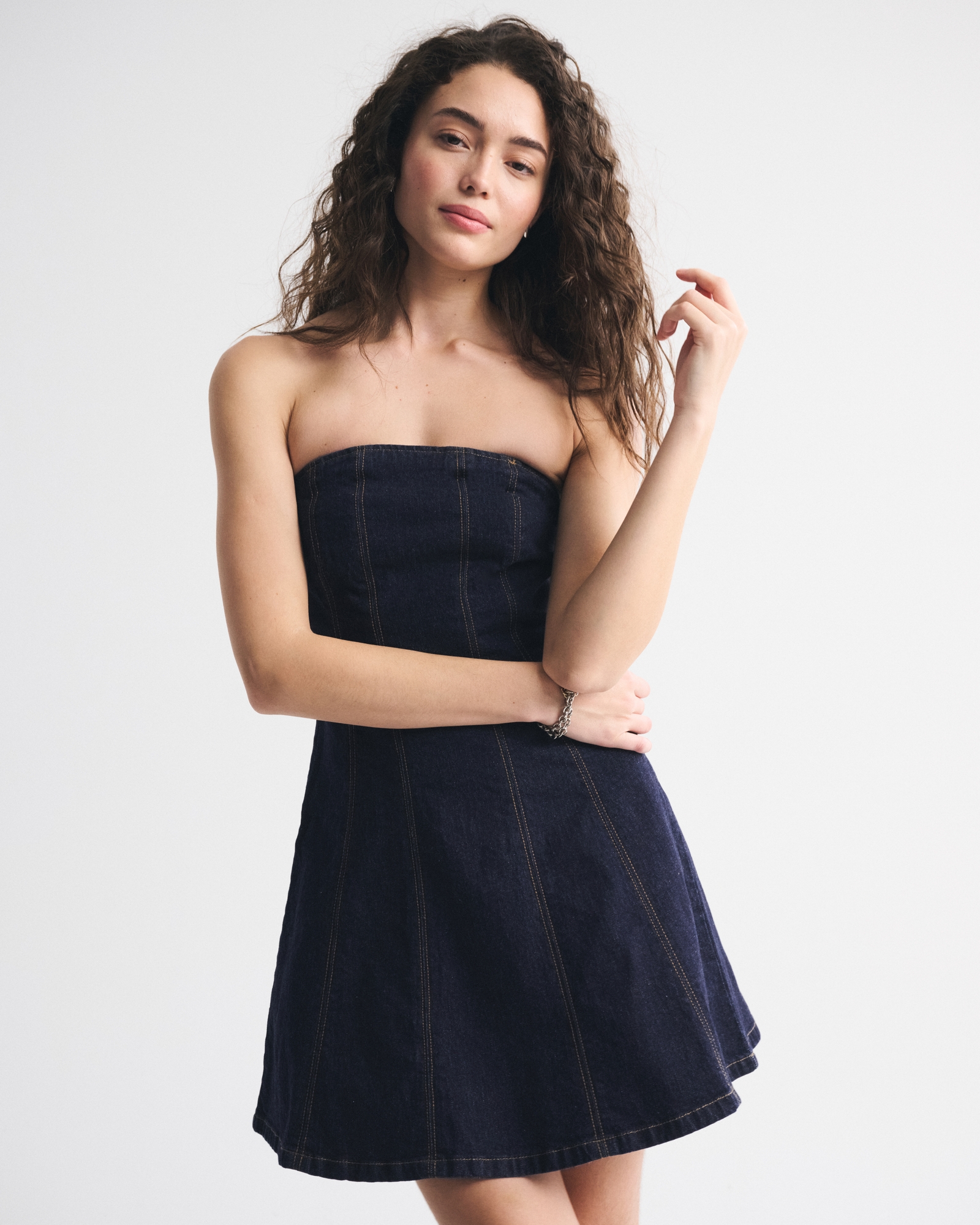 The A&F Mila Strapless Denim Mini Dress