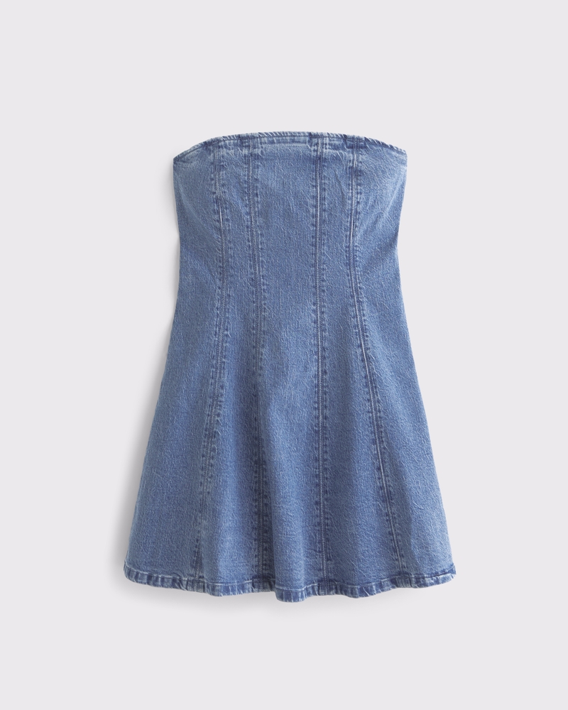 abercrombie denim mini dress Women's The A&F Mila Strapless Denim Mini Dress in Dark Wash | Size XXS TALL
