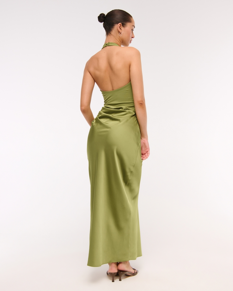 Halter Mixed Fabric Maxi Dress