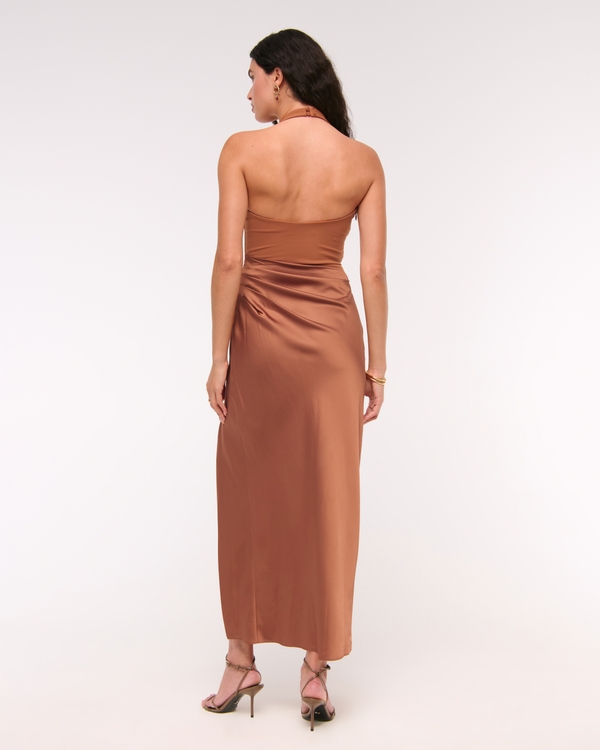 Halter Mixed Fabric Maxi Dress