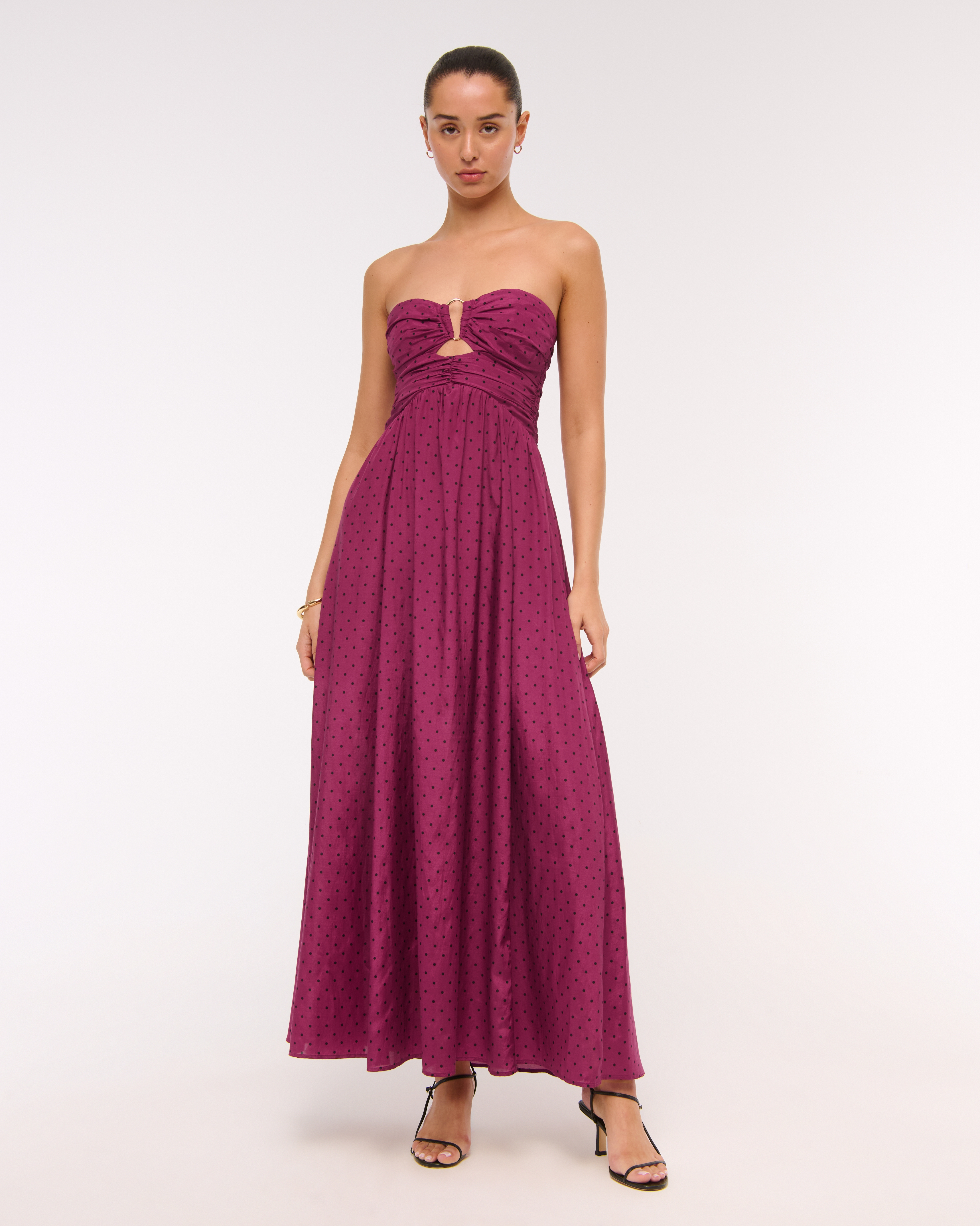 Abercrombie & Fitch Strapless Hardware Cutout Maxi Dress In Purple