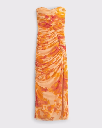 Women's Mesh Strapless Ruched Maxi Dress | Women's Dresses & Jumpsuits | Abercrombie.com