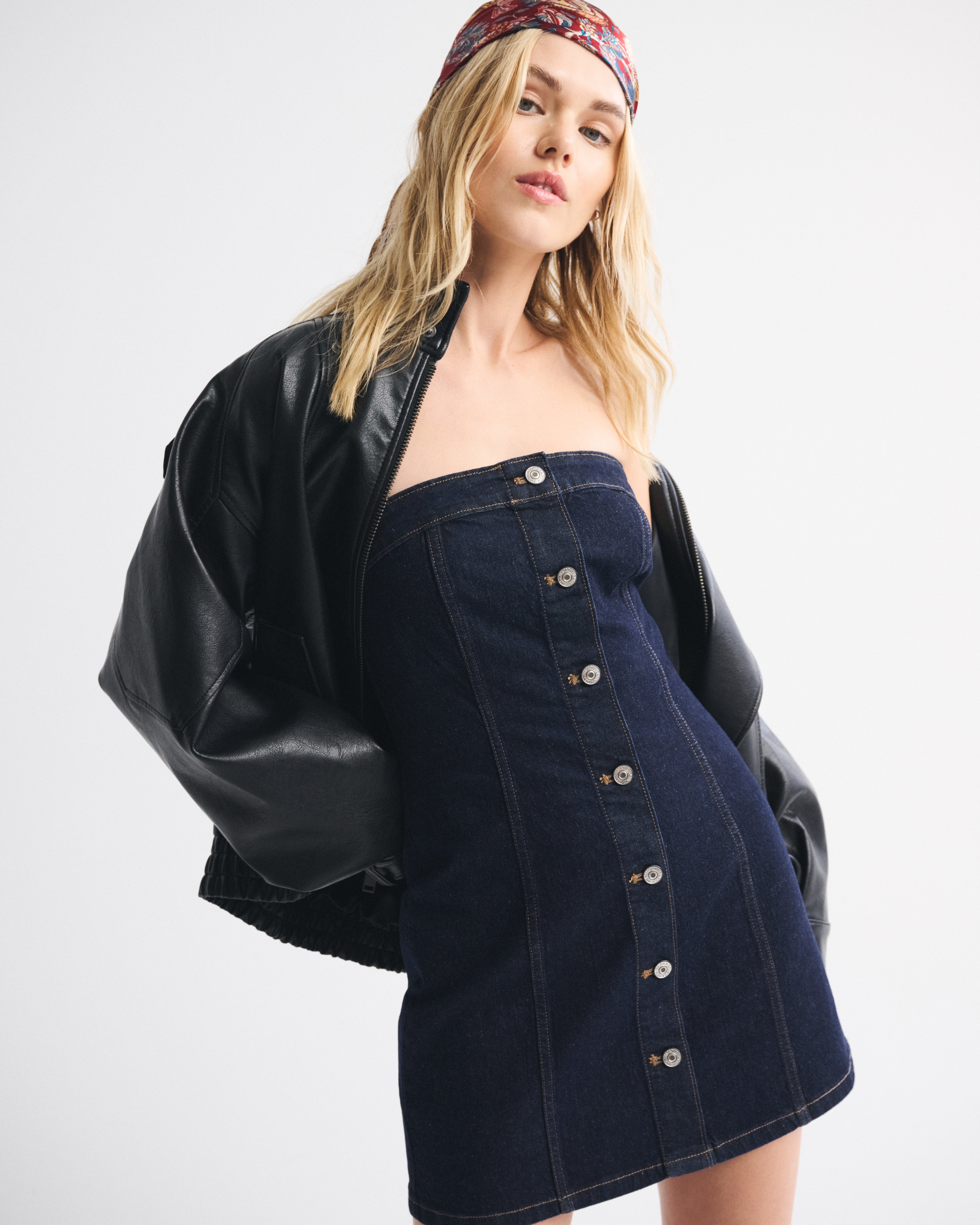 Abercrombie & Fitch The A&f Mara Strapless Denim Mini Dress In Blue