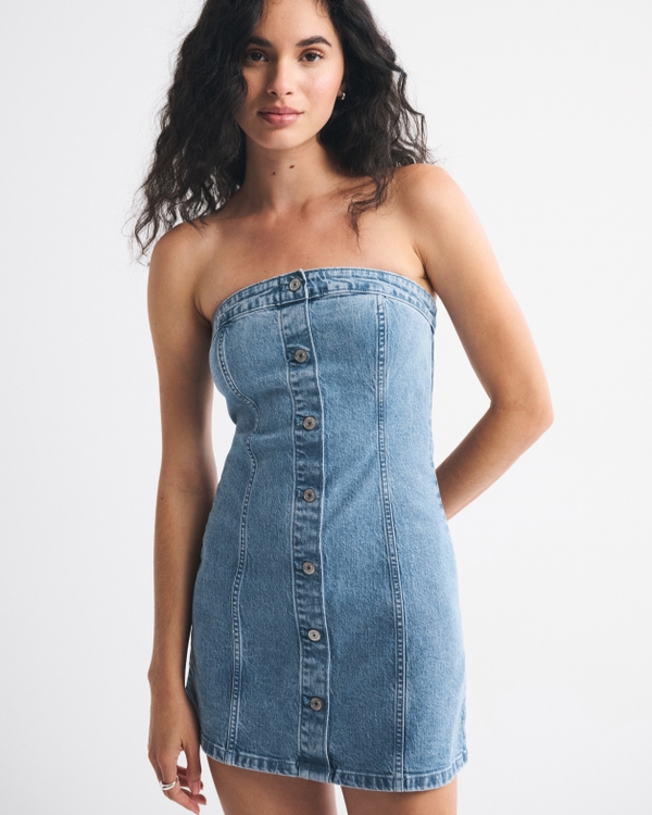 champagne color dress for wedding Boden Women's Annet Denim Midi Dress in Blue main image 0