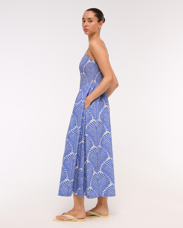 Dipped-Waist Smocked Midi Dress