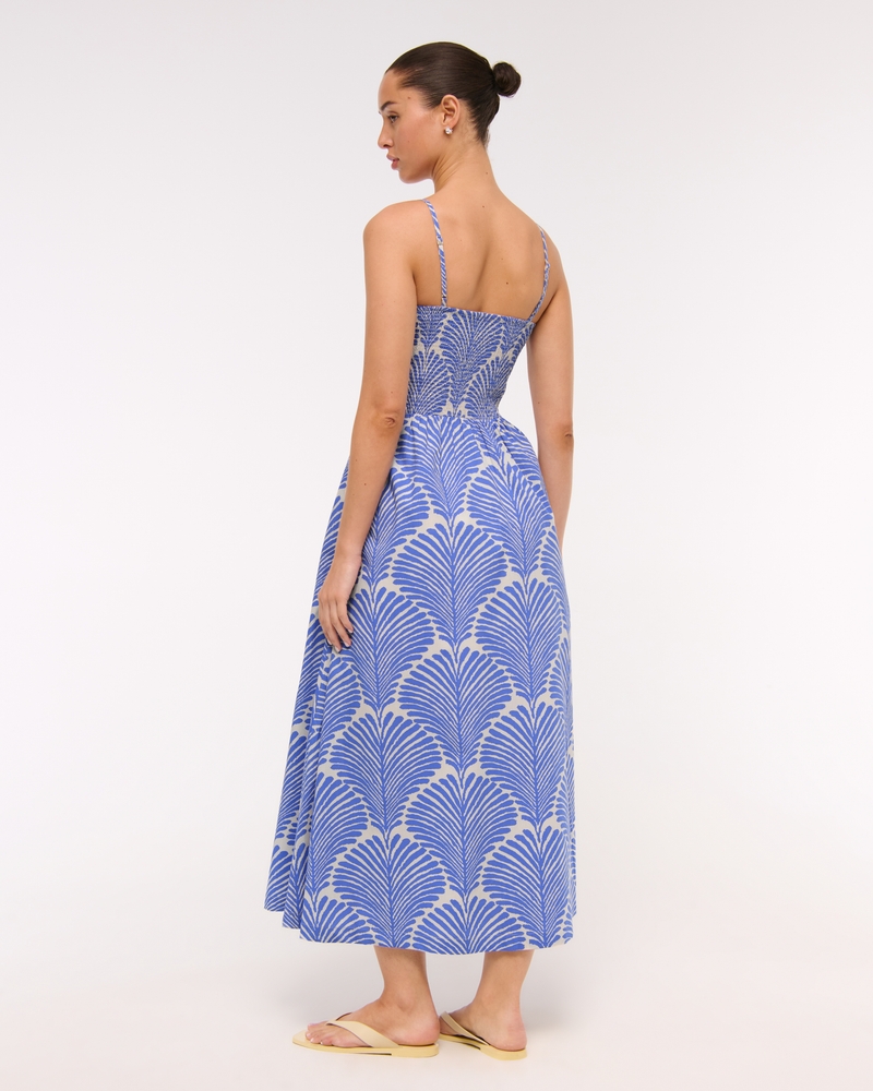 Dipped-Waist Smocked Midi Dress