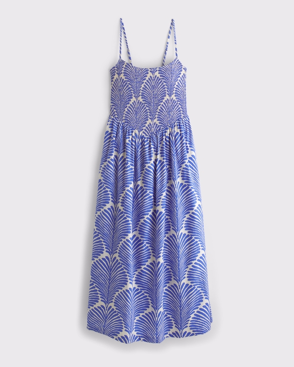 Dipped-Waist Smocked Midi Dress