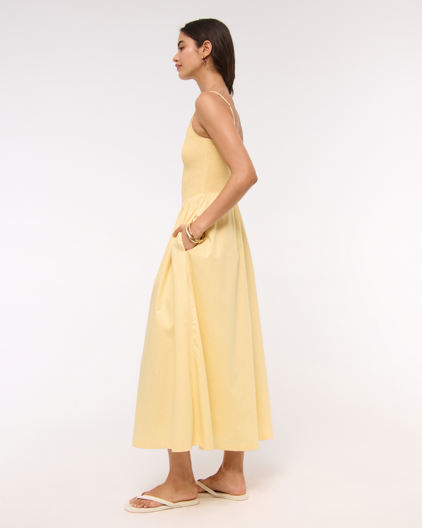 Women's A&F Sydney Smocked Dipped-Waist Midi Dress | Women's Clearance |  Abercrombie.com