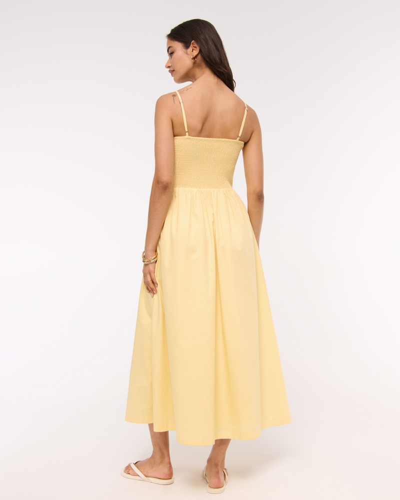 Dipped-Waist Smocked Midi Dress