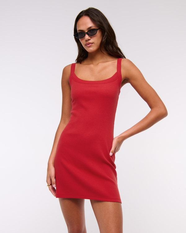 Bra-Free Essential 90s Rib Mini Dress, Red view 1