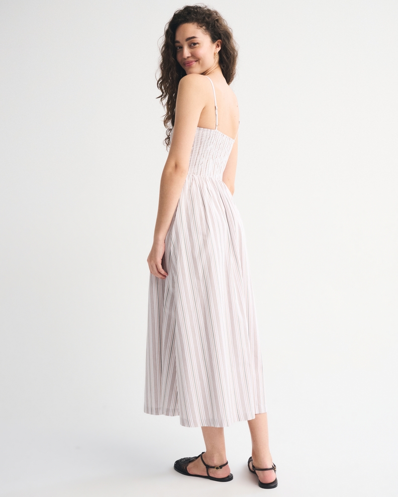Dipped-Waist Smocked Midi Dress