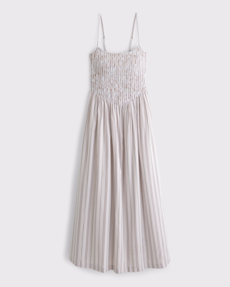 Dipped-Waist Smocked Midi Dress