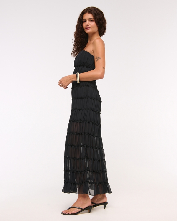 Women's Strapless Ruffle Maxi Dress in Black | Size XXS PETITE | Abercrombie & Fitch