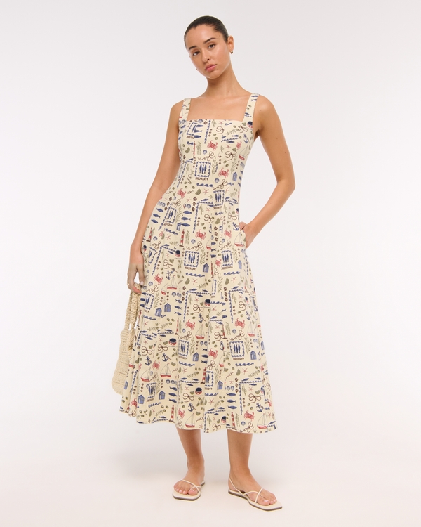 The A&F Mila Midi Dress, Cream Pattern view 1