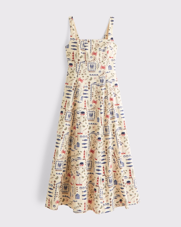 The A&F Mila Midi Dress, Cream Pattern view 1