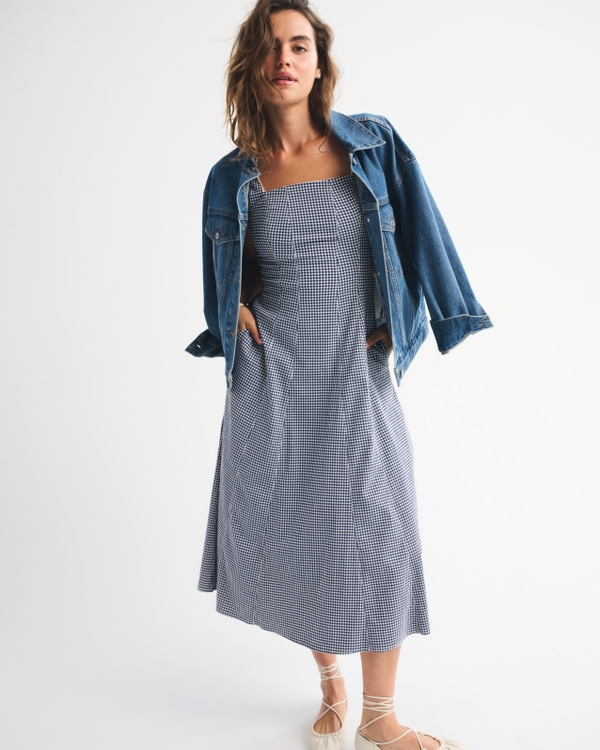 The A&F Mila Midi Dress, Navy Check view 1