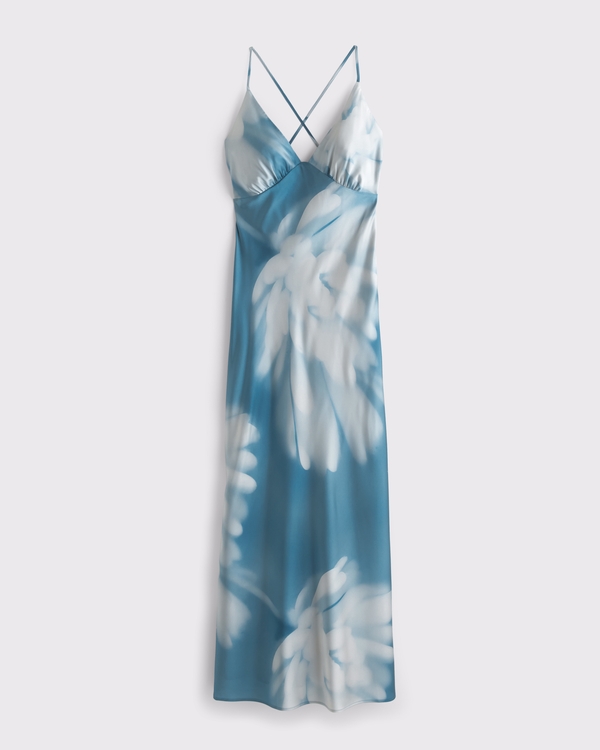 The A&F Julia Slip Tie-Back Maxi Dress, Blue Pattern view 1