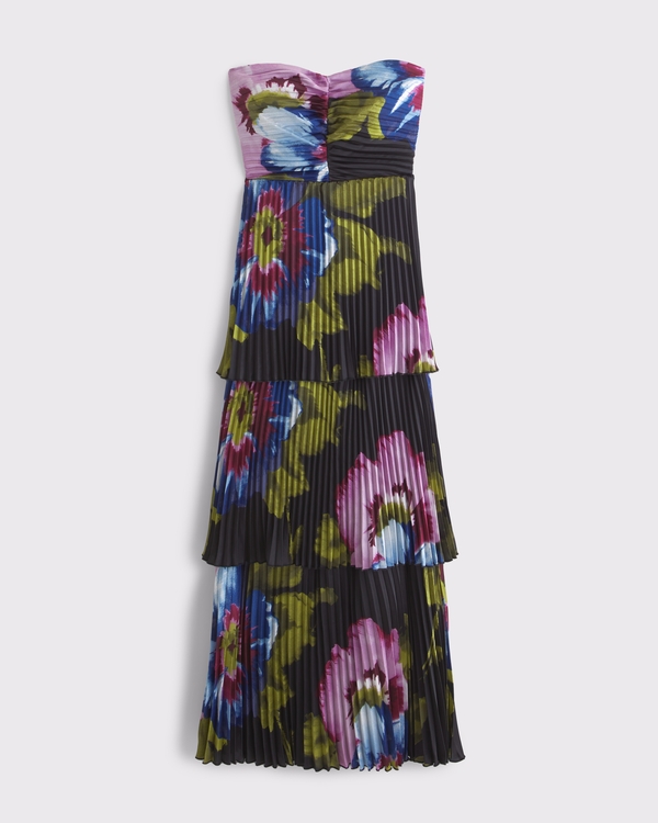 The A&F Giselle Strapless Tiered Maxi Dress, Black Floral view 1