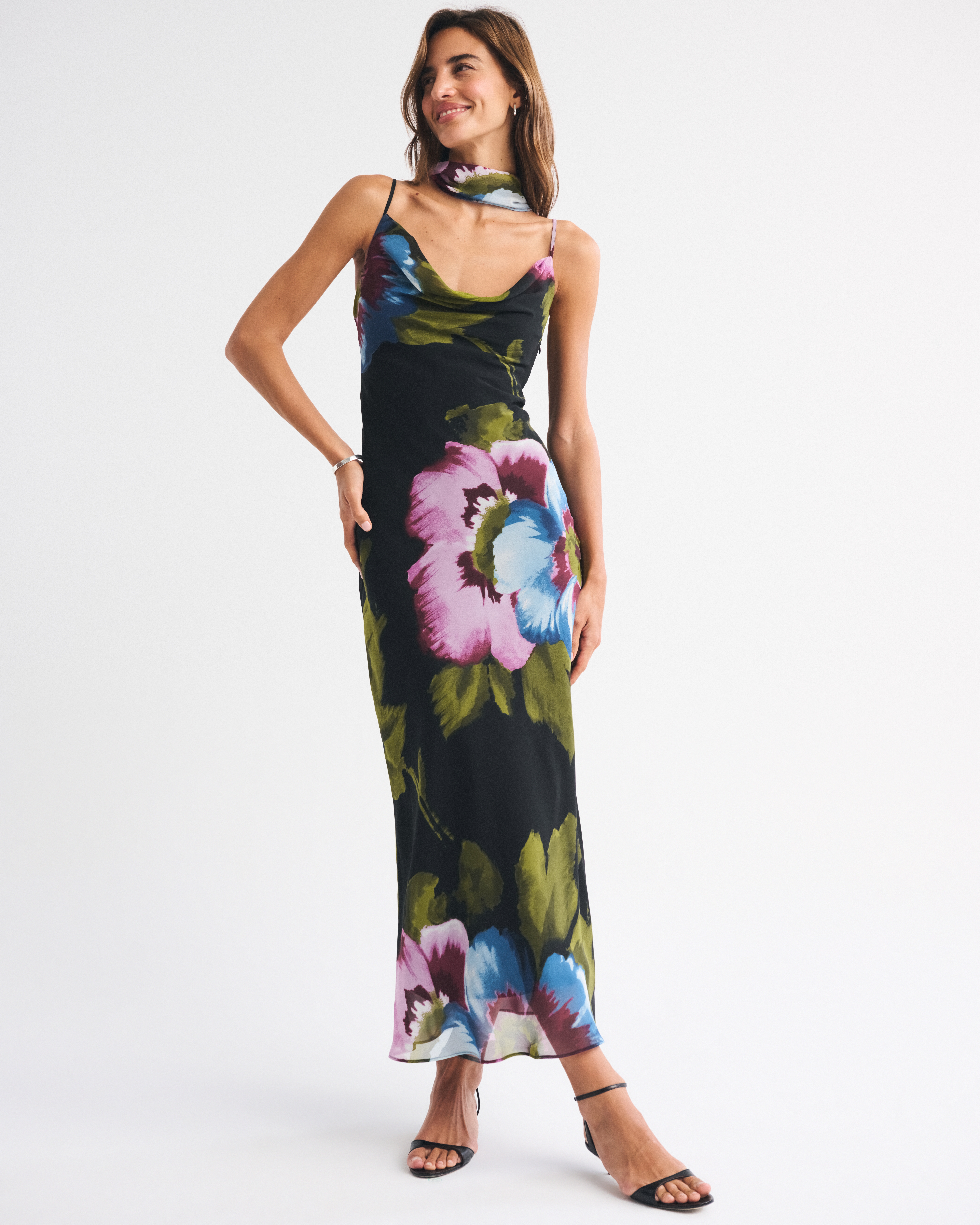 Abercrombie & Fitch The A&f Julia Slip Scarf Maxi Dress In Black