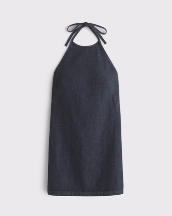 Open-Back Halter Denim Mini Dress