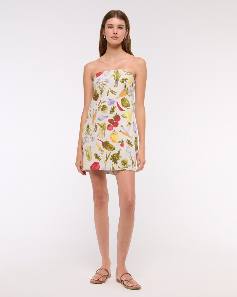 Strapless Linen-Blend Skort