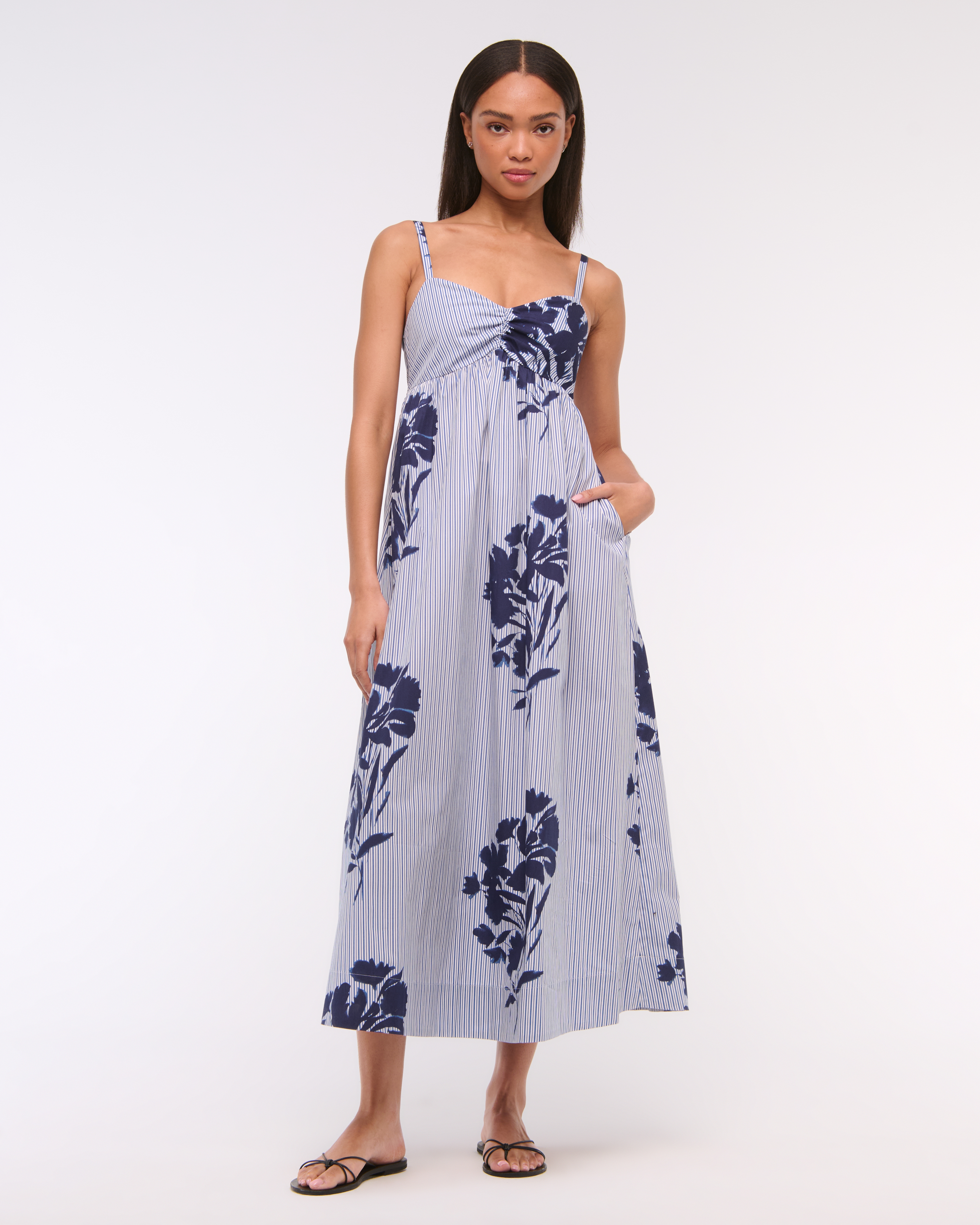 Abercrombie & Fitch Sweetheart Babydoll Maxi Dress In Blue