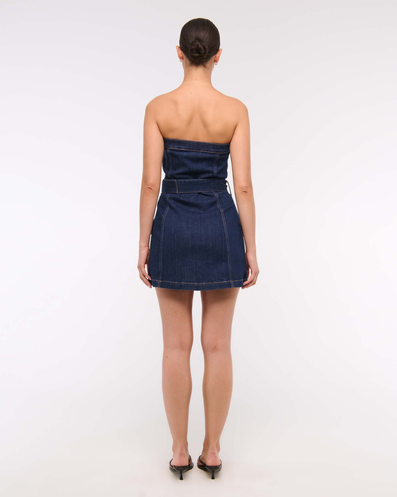 Strapless Belted Denim Mini Dress